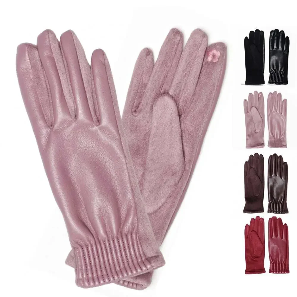NWT Le Luxe Collection Women's Faux Leather Cinched Wrist Touch Screen Gloves